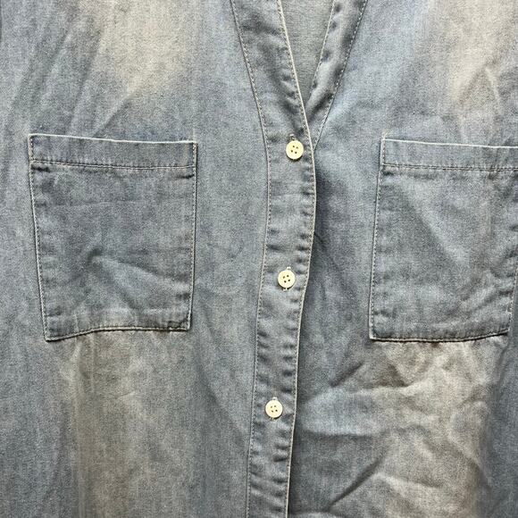 Zilcremo Denim Button Down Shirt Dress Frayed Hem & Sleeve Cuffs Size L - Picture 5 of 12